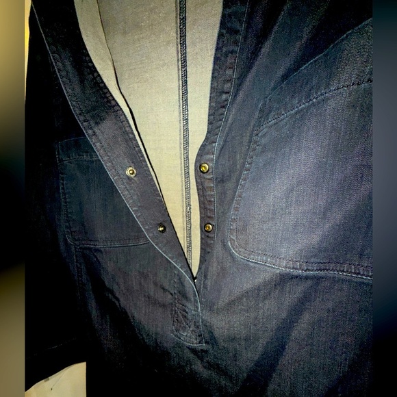 VINCE $320 Cupro Denim Indigo L/S Snap Henley Stretchy Dress split hems 2  XS/S - Picture 13 of 16